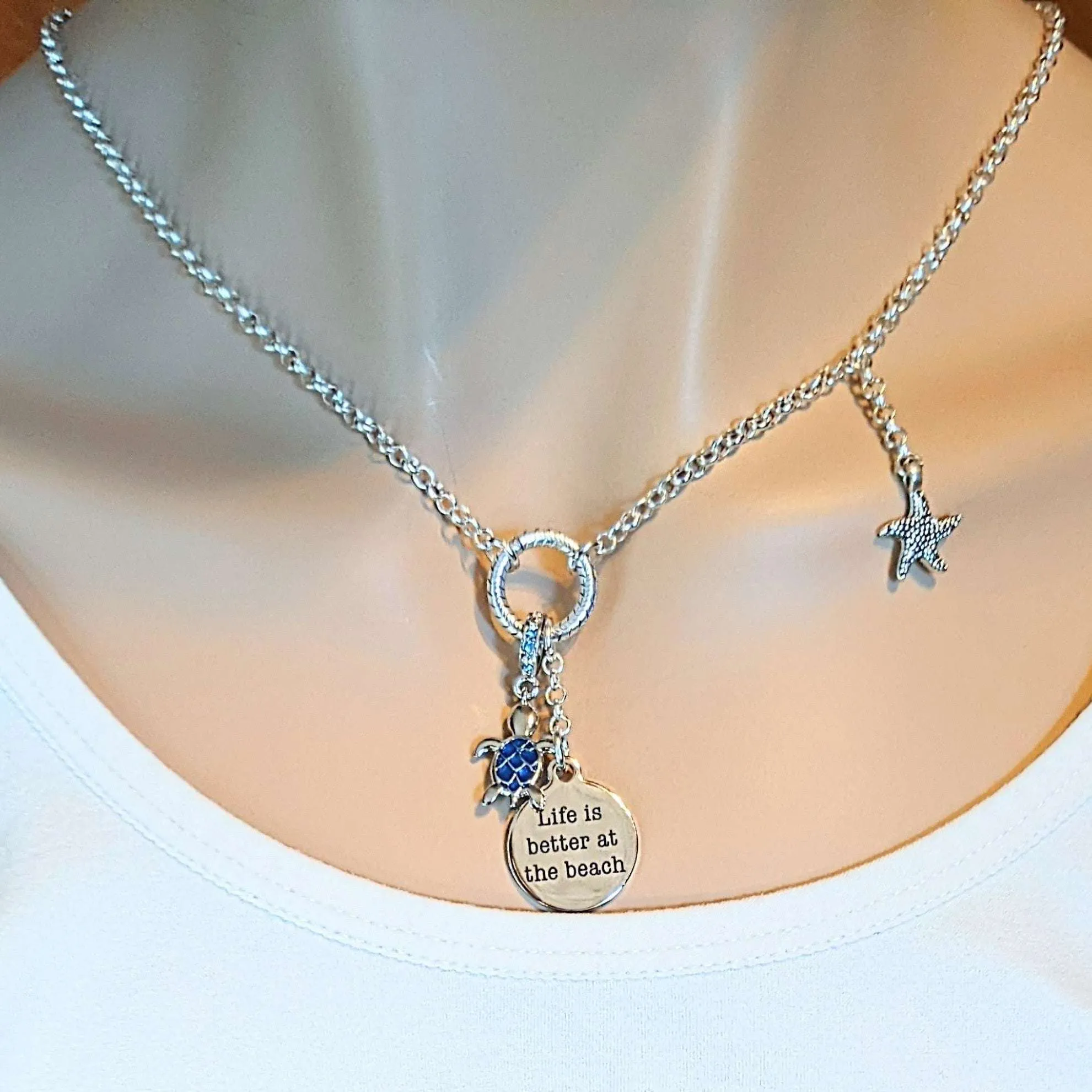Life is Better On the Beach Charm Keeper Necklace - 18-24 inch