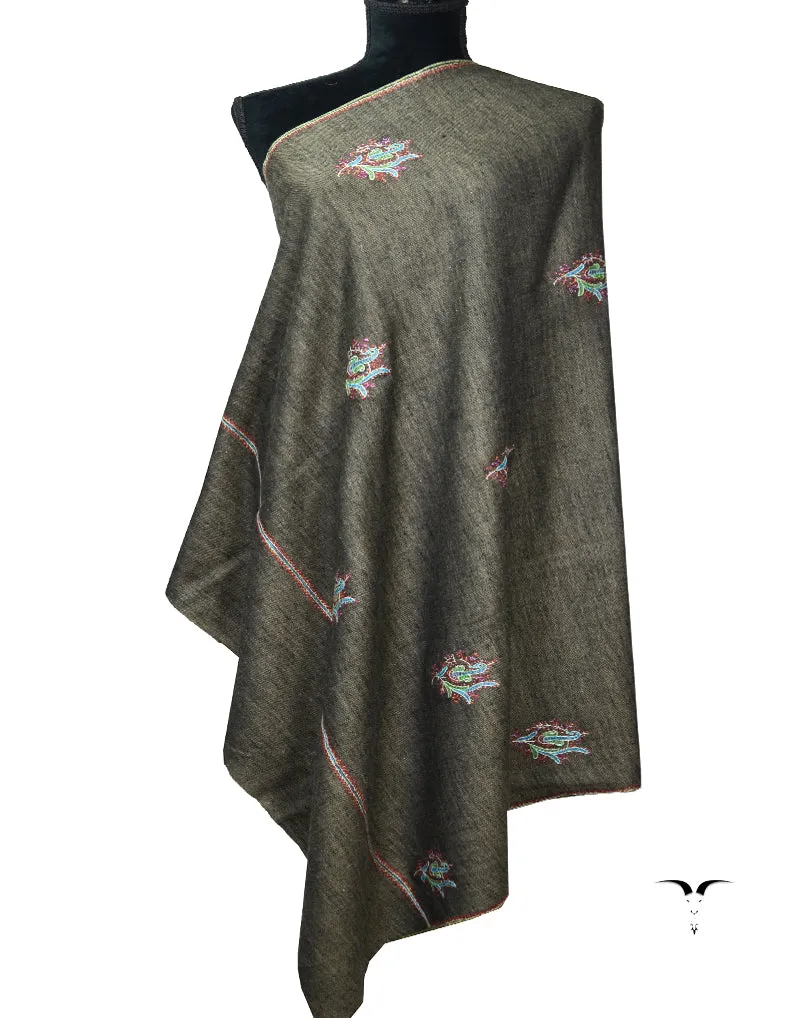 Light and Dark Grey Embroidery Pashmina Shawl 7138