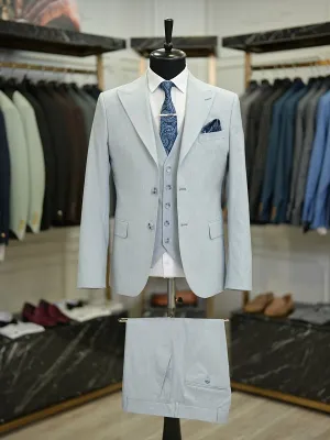 Light Blue Slim Fit Crosshatch Suit for Men by GentWith.com