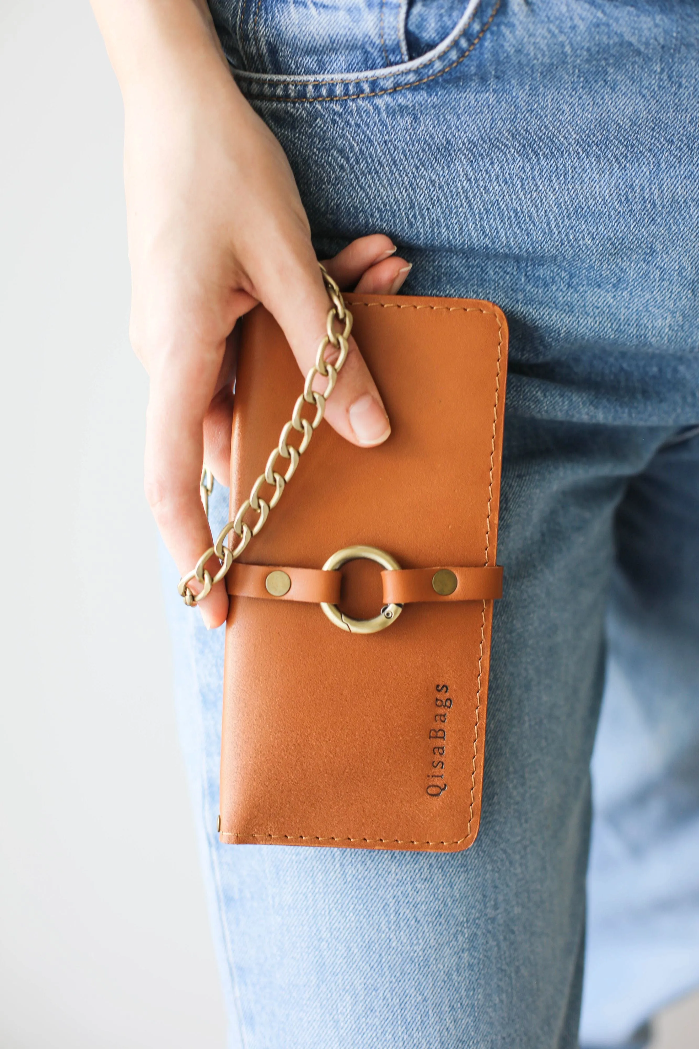 Light Brown Leather Ring Wallet N01