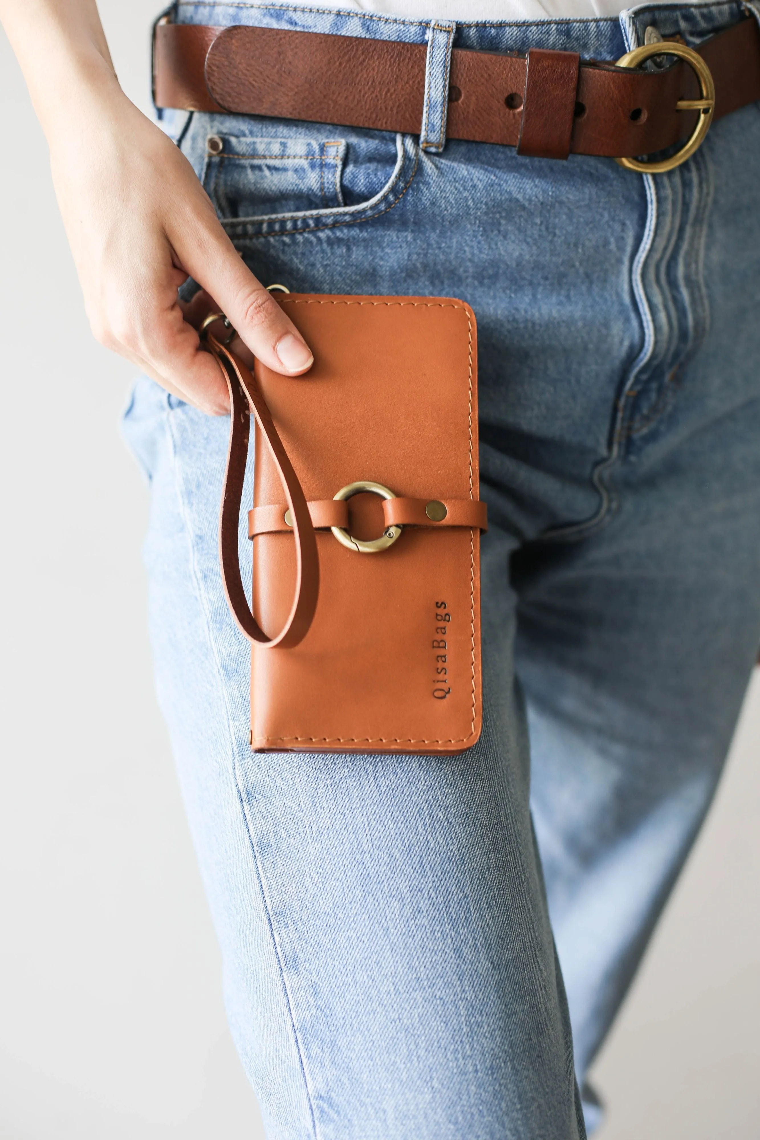 Light Brown Leather Ring Wallet N01
