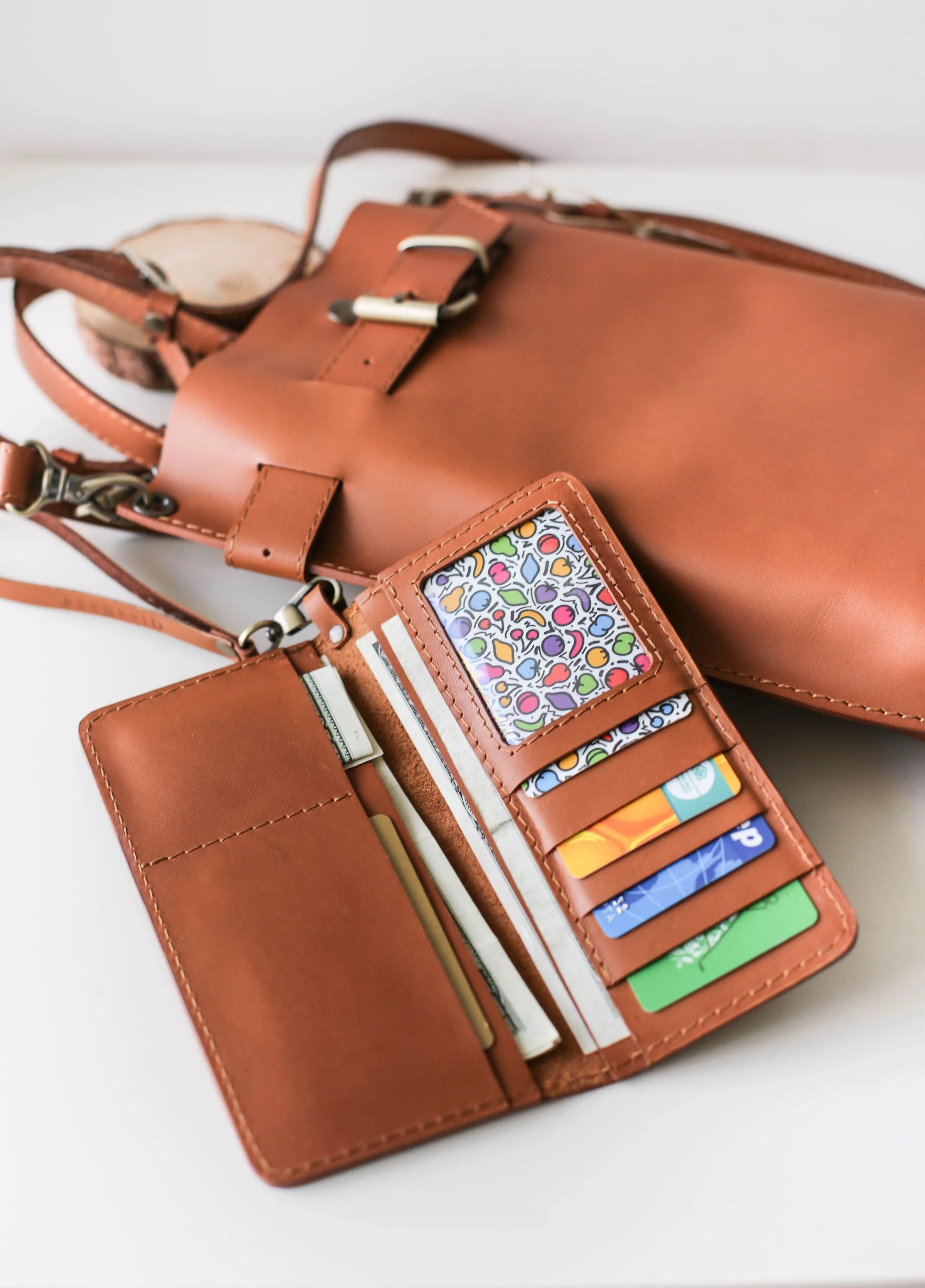 Light Brown Leather Ring Wallet N01