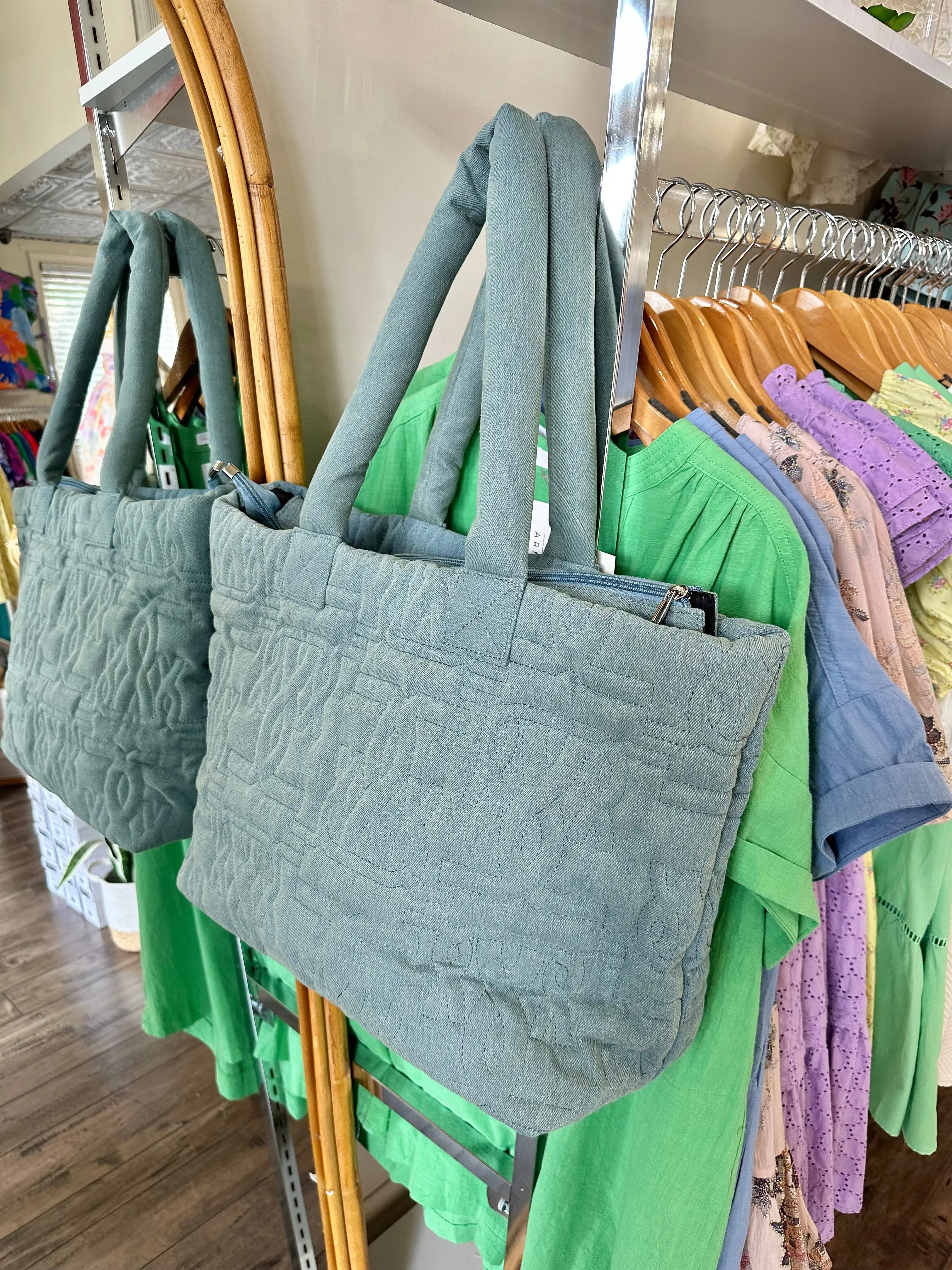 Light Denim Embossed Tote