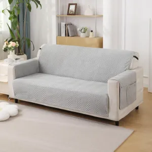 Light Grey Quilted Sofa Mat Cover with Pockets | Non-Slip & Full Fitted | 1/2/3 Seater