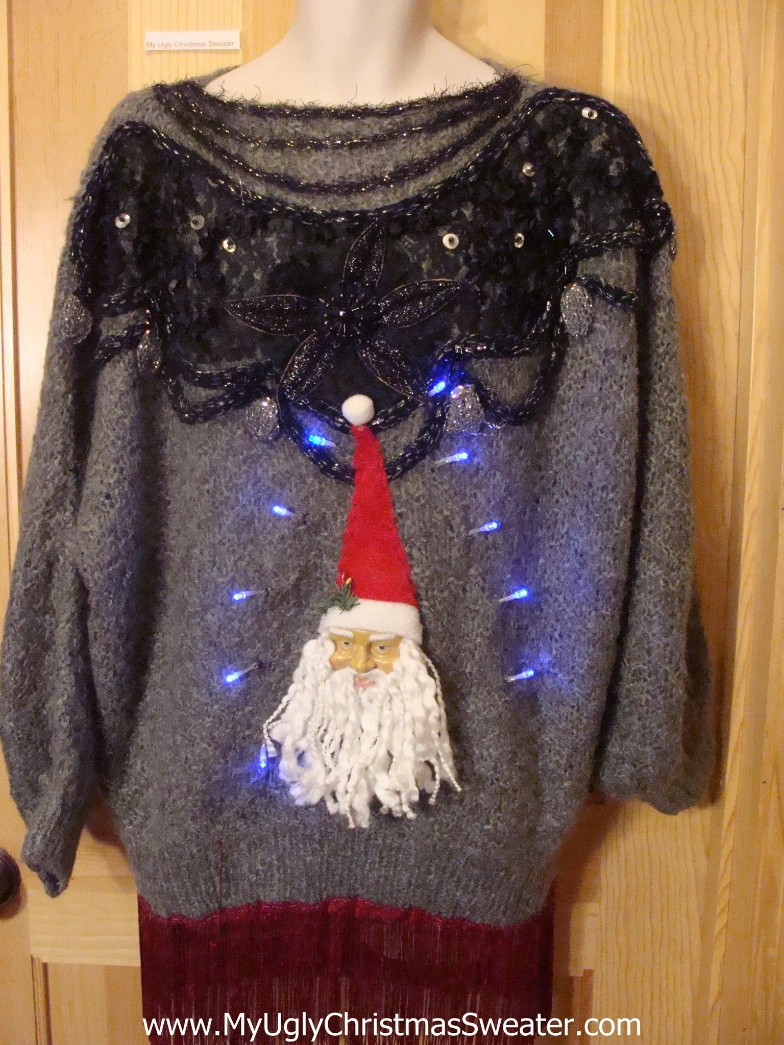 Light Up Christmas Sweater 80s 3D Santa Wms Mens XXXL