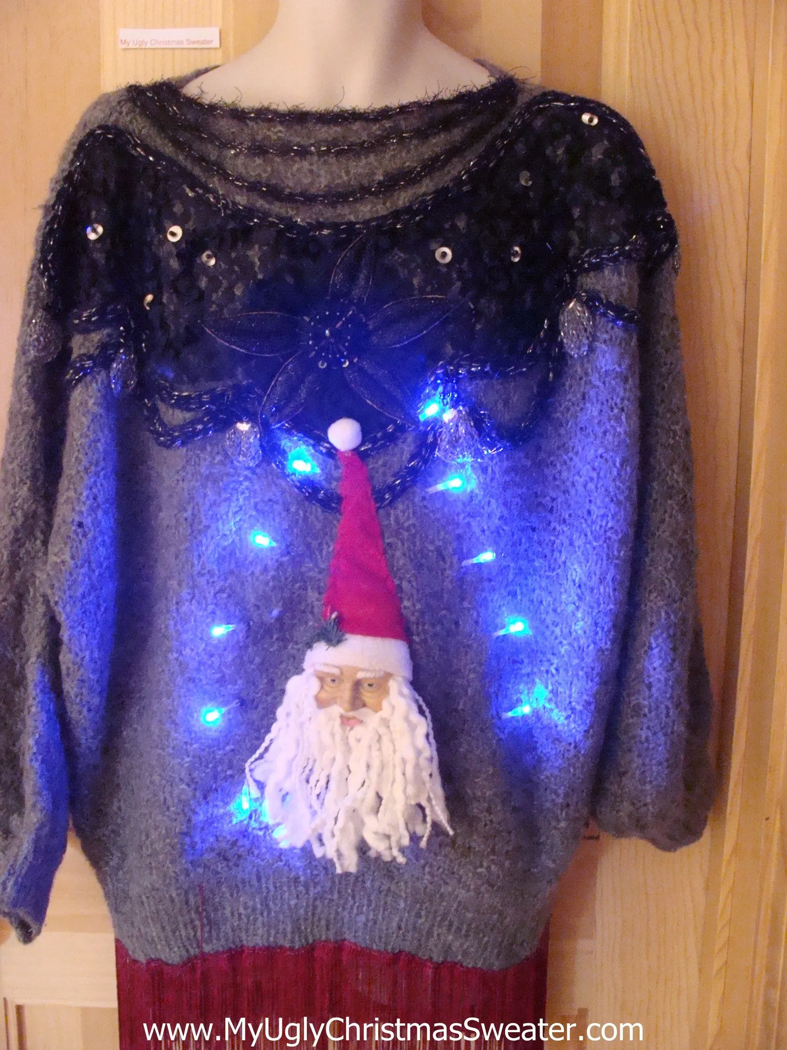 Light Up Christmas Sweater 80s 3D Santa Wms Mens XXXL