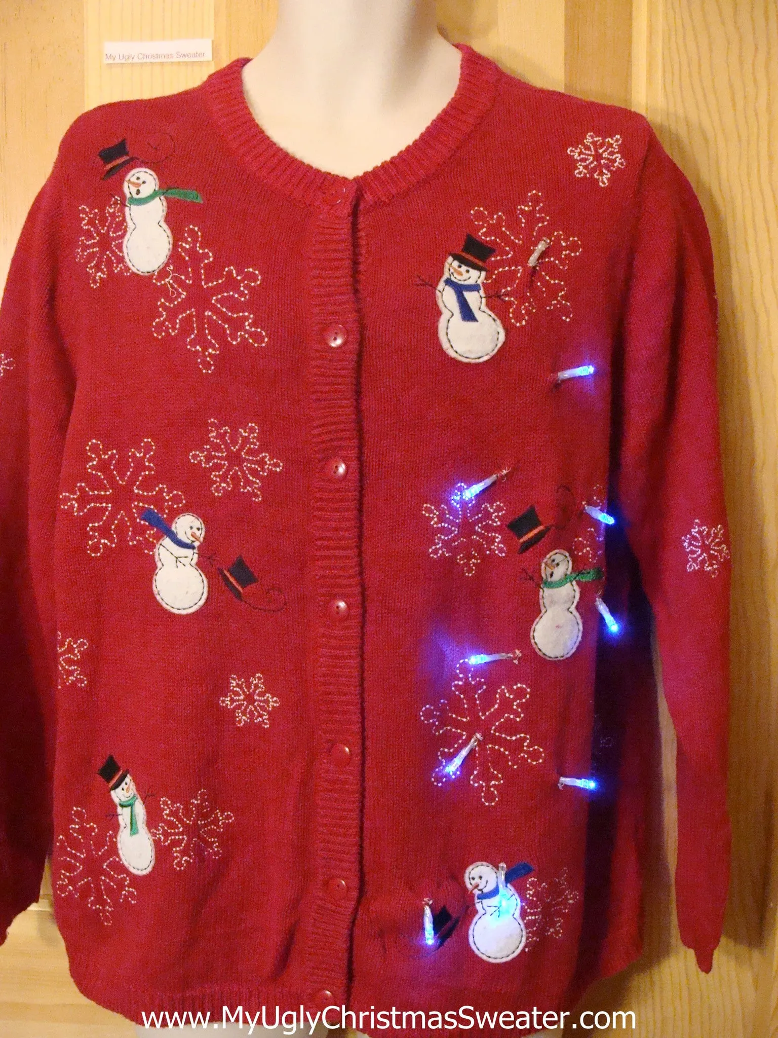 Light Up Ugly Xmas Sweater Windy Cold Winter Snowmen