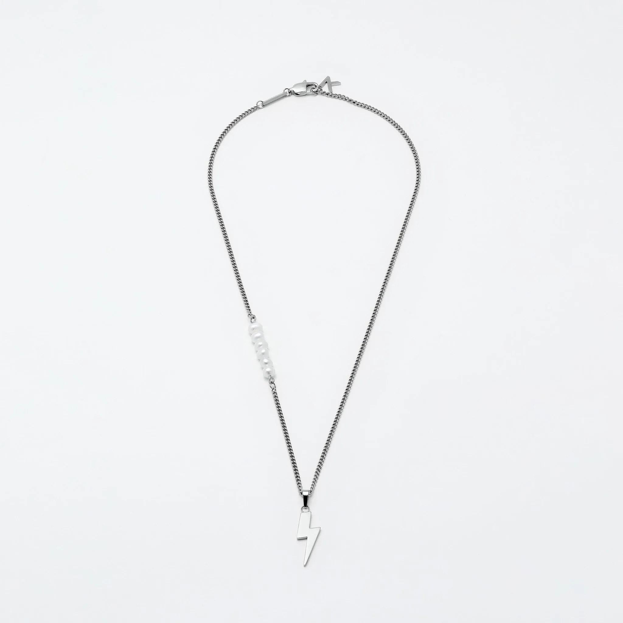 Lightning Necklace Rose Gold & White Pearl (470mm)