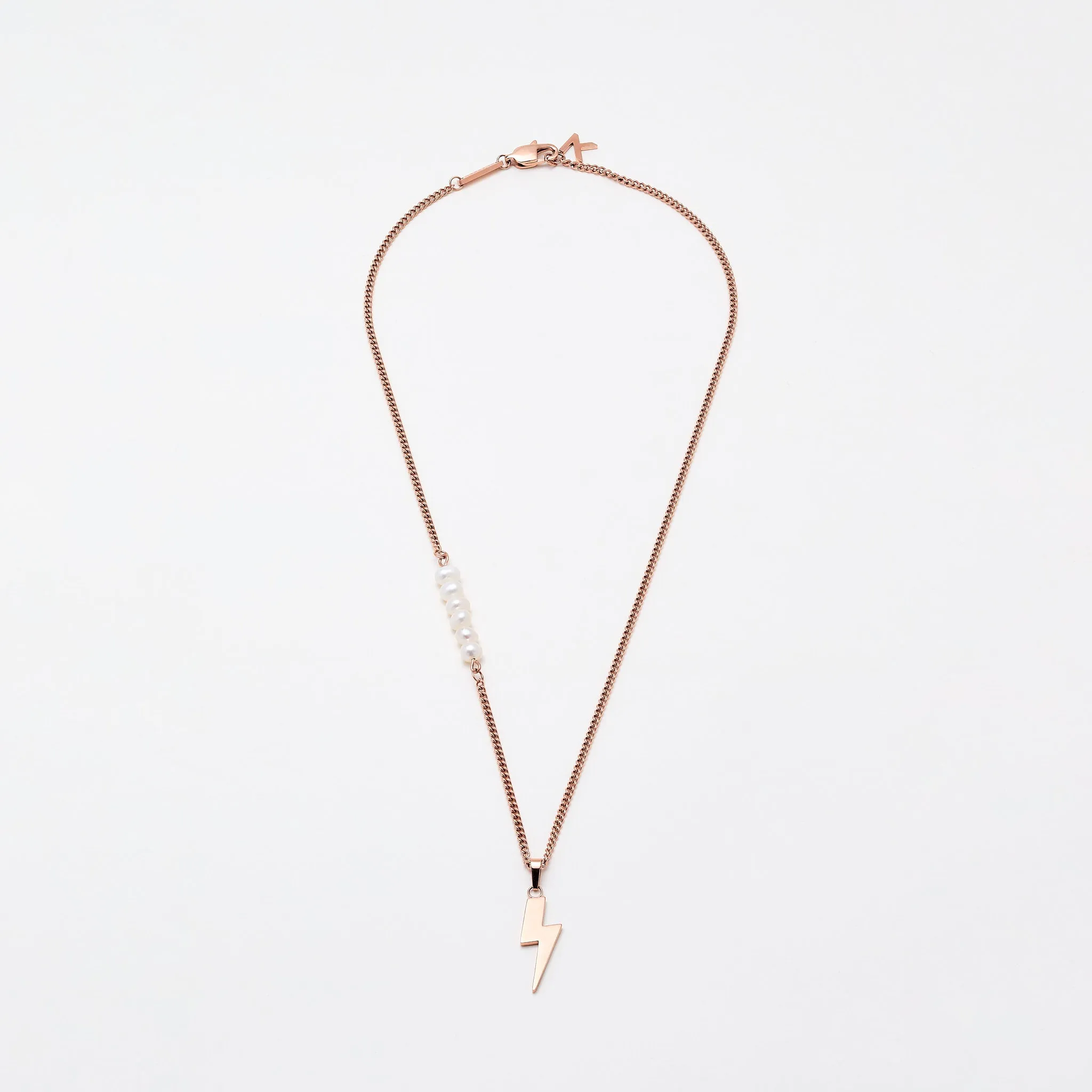 Lightning Necklace Rose Gold & White Pearl (470mm)