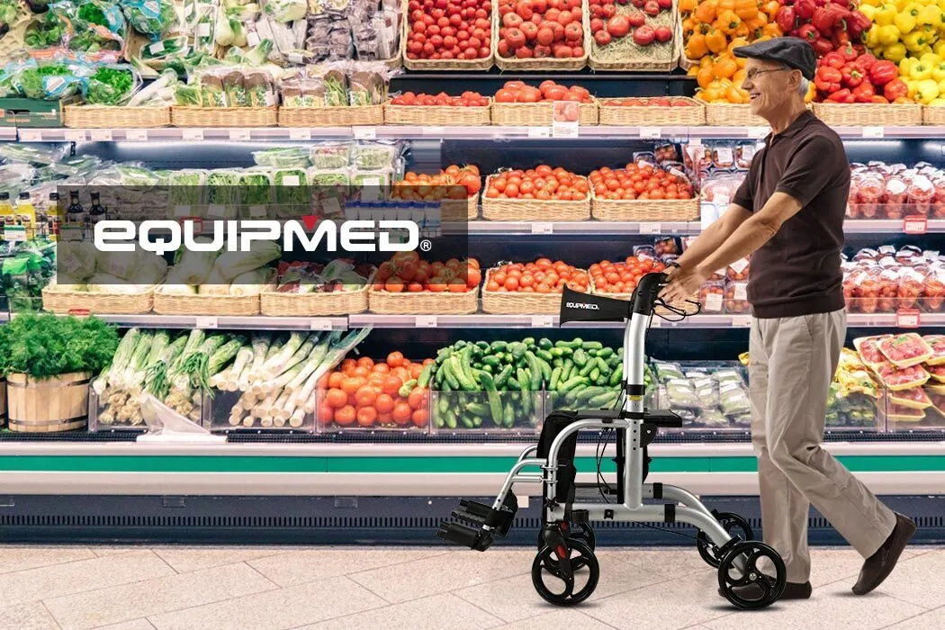 Lightweight Aluminium Rollator Wheelchair w/ Brakes - Equipmed