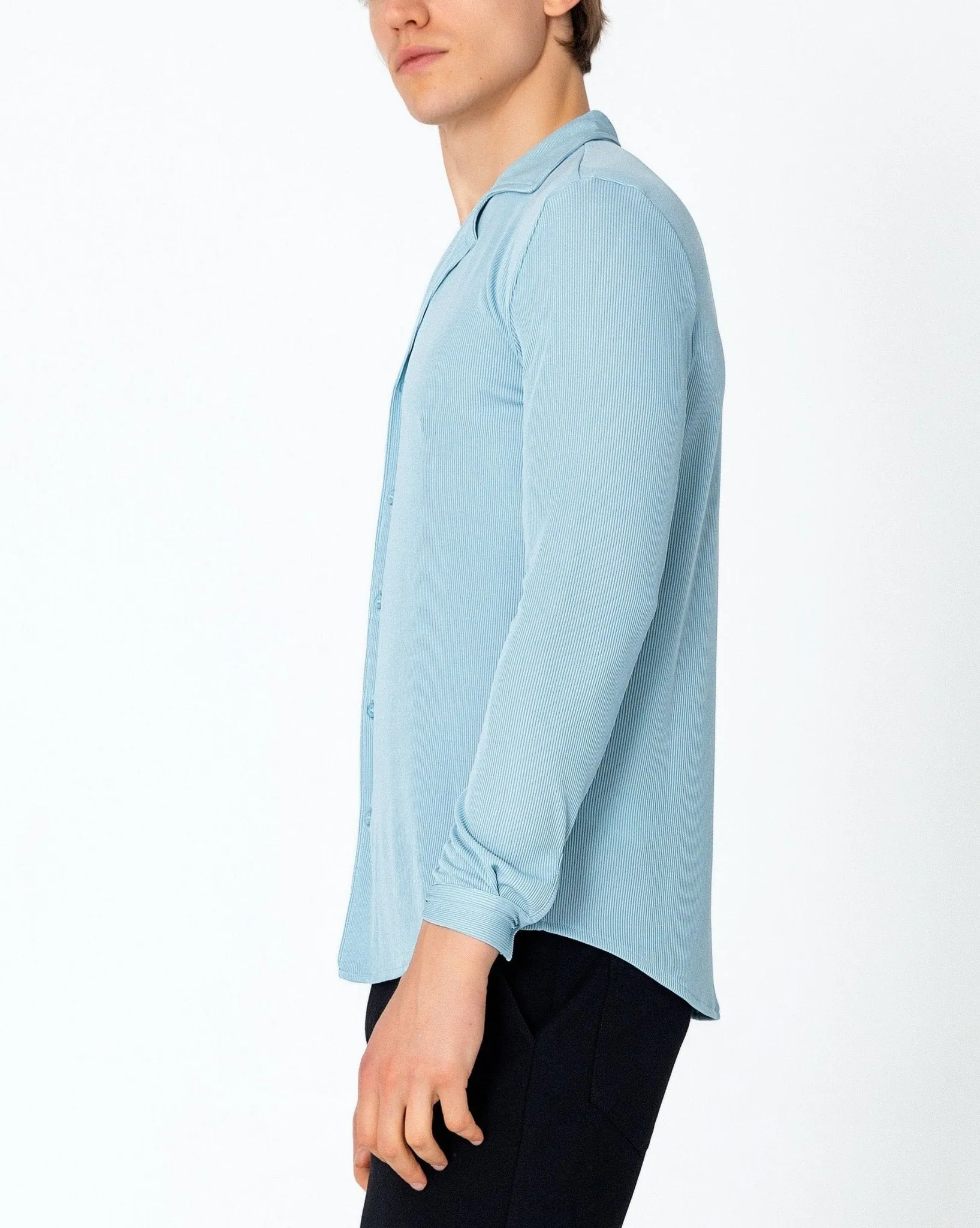Lightweight Drapery Plisse Shirt - Blue