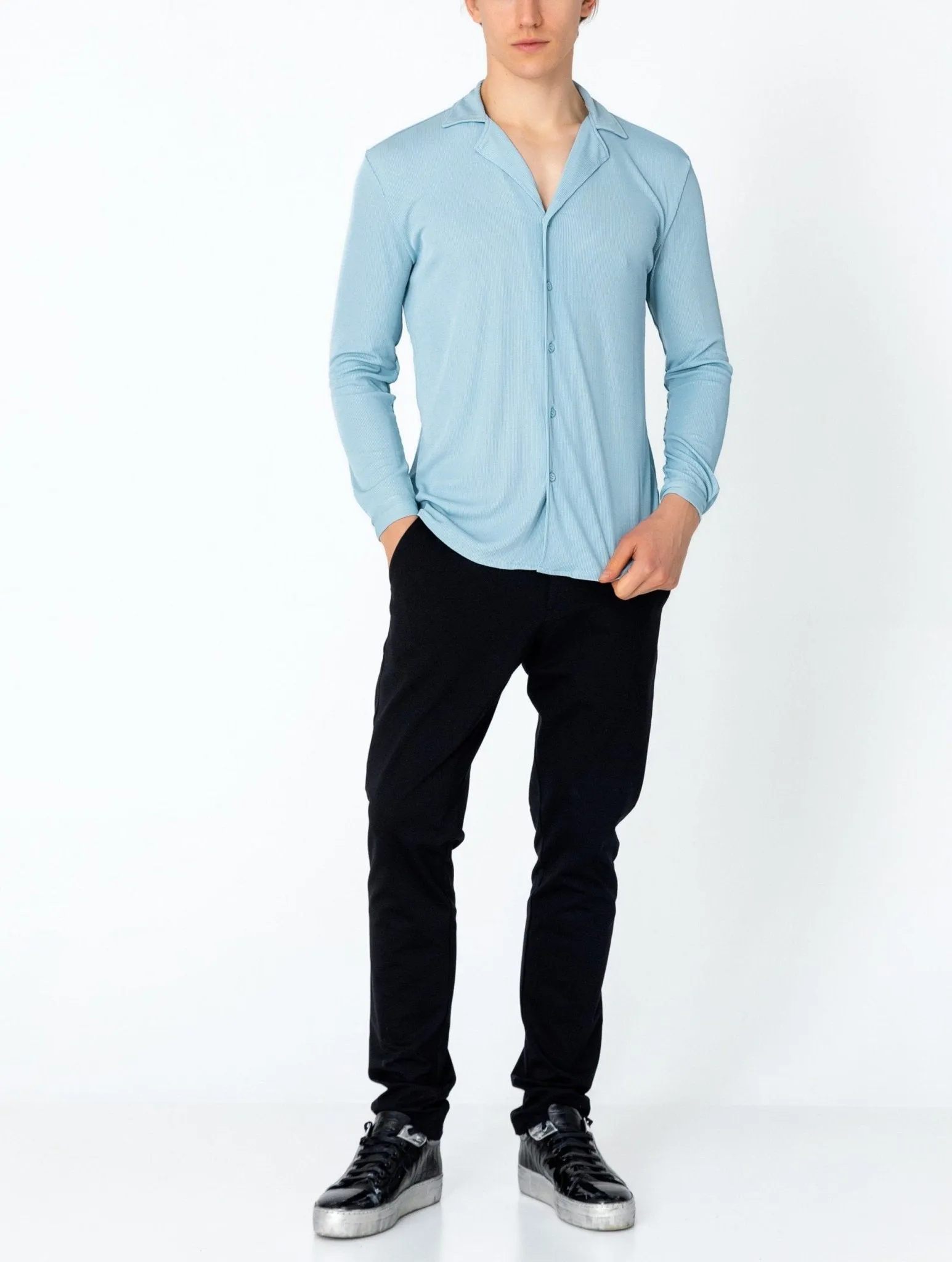 Lightweight Drapery Plisse Shirt - Blue