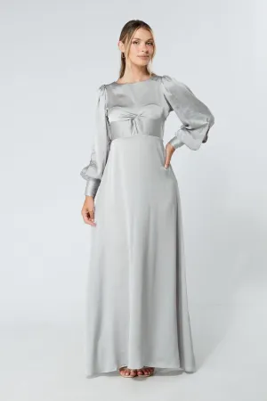 Lila Silver Knotted Front Soft Crepe Maxi Dress