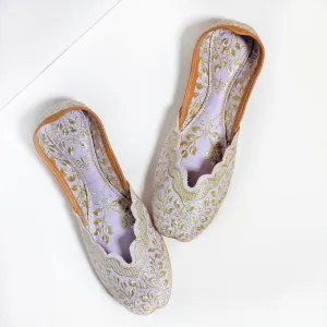 Lilac Double Cushion Zari Work Handcrafted Jutti