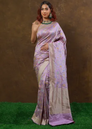 Lilac Purple Hand Woven Pure Katan Silk Saree