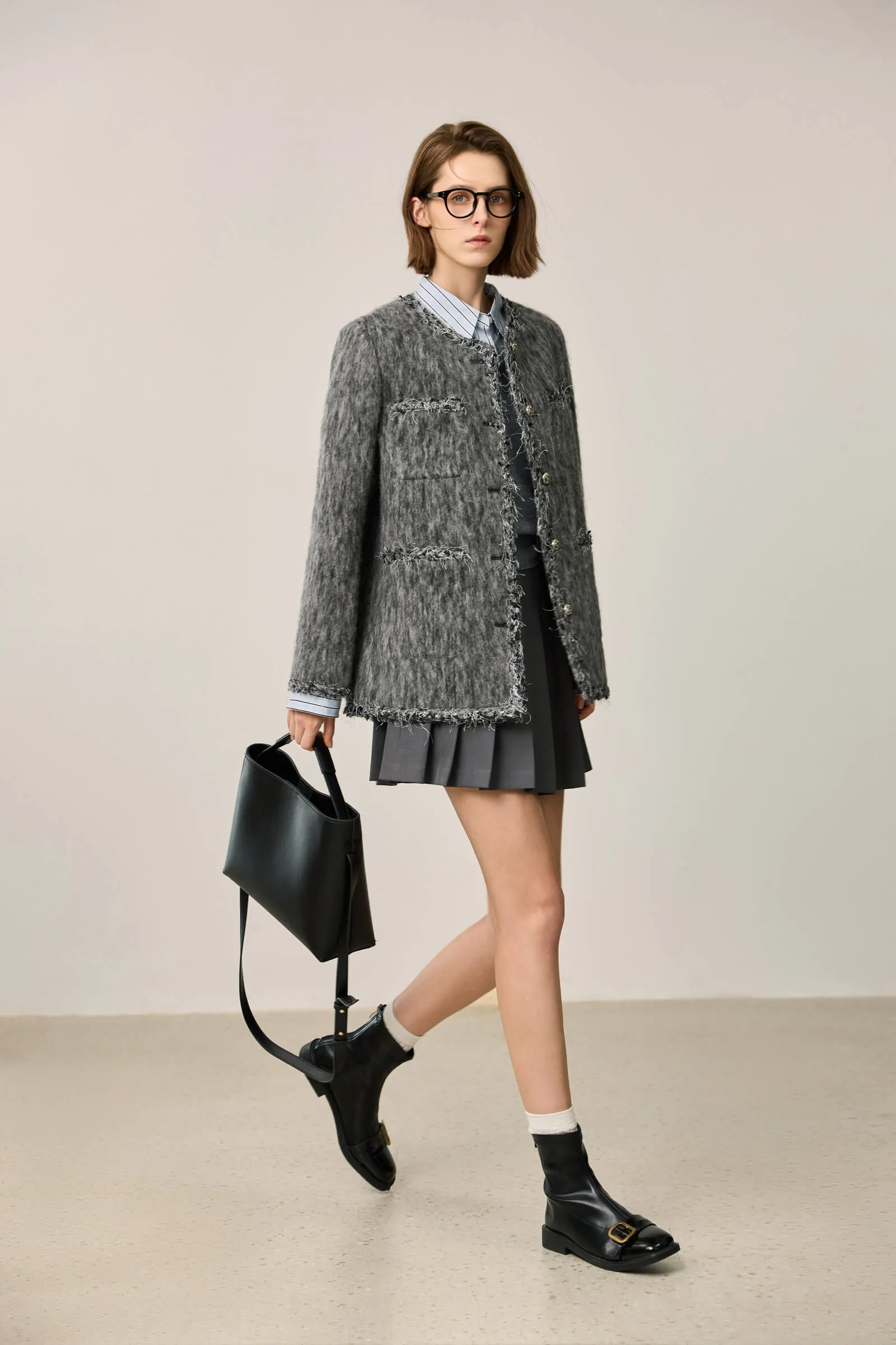 LILY Lambswool Blend Tweed-Style Wool Jacket