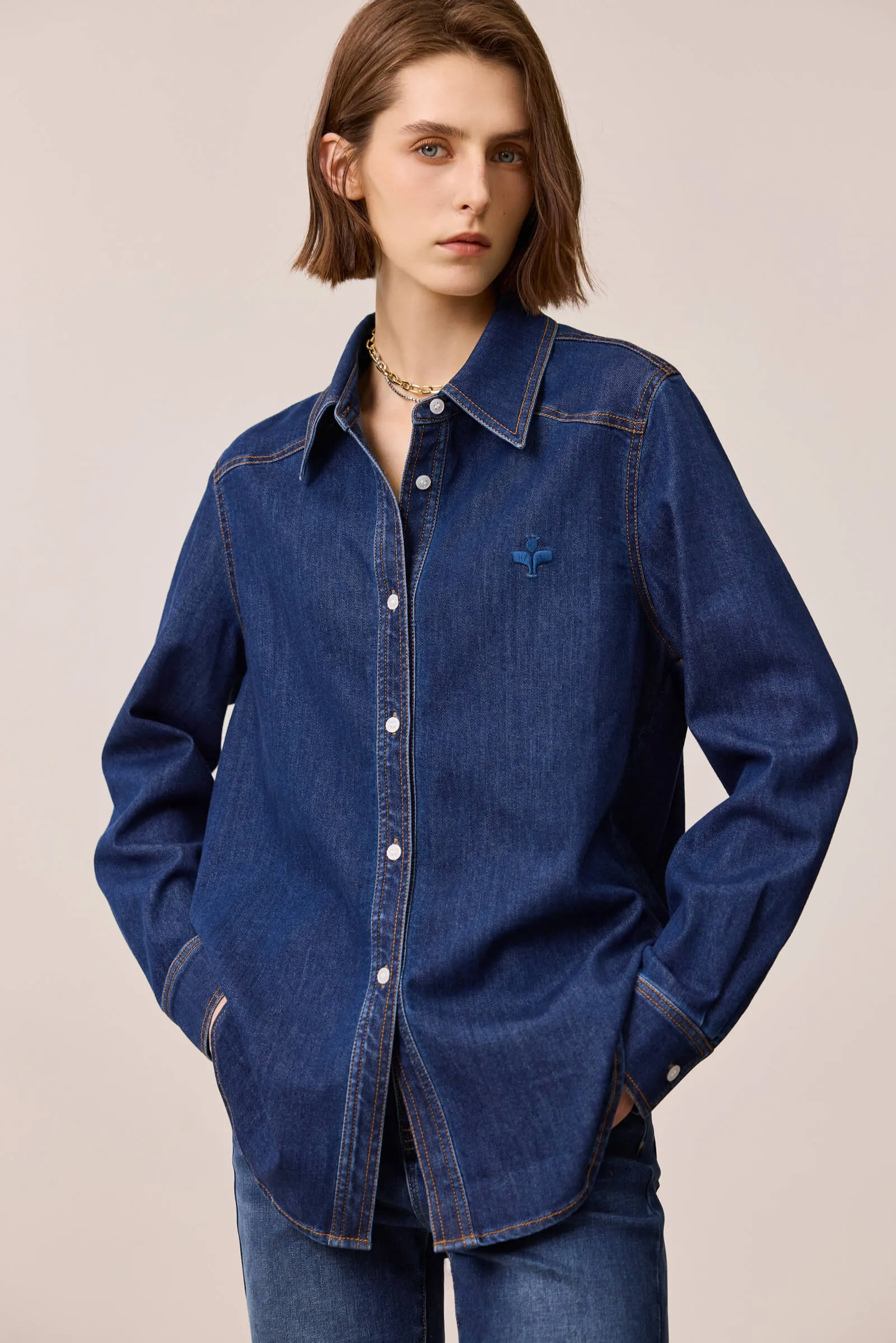 LILY Vintage Shoulder Denim Shirt