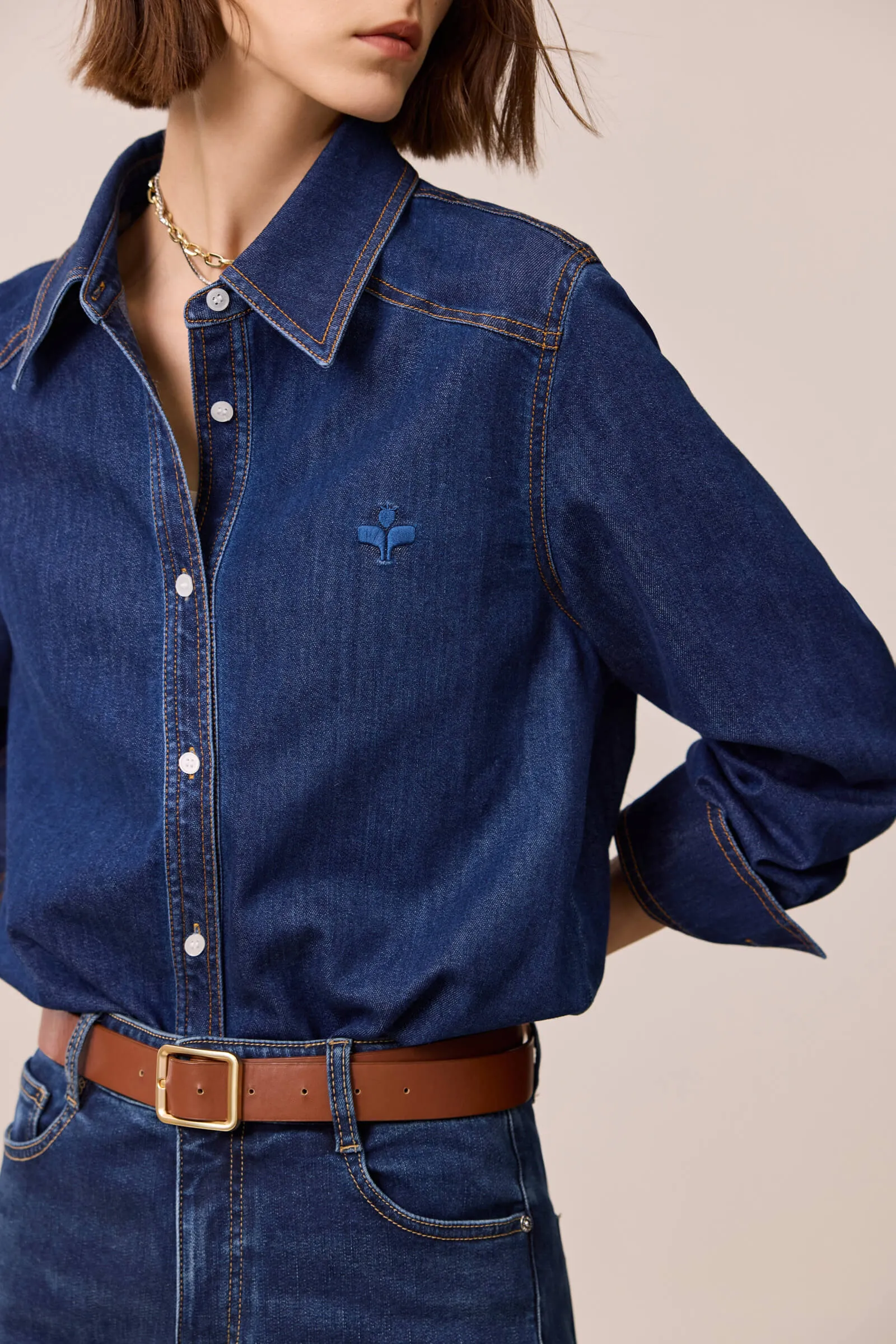 LILY Vintage Shoulder Denim Shirt
