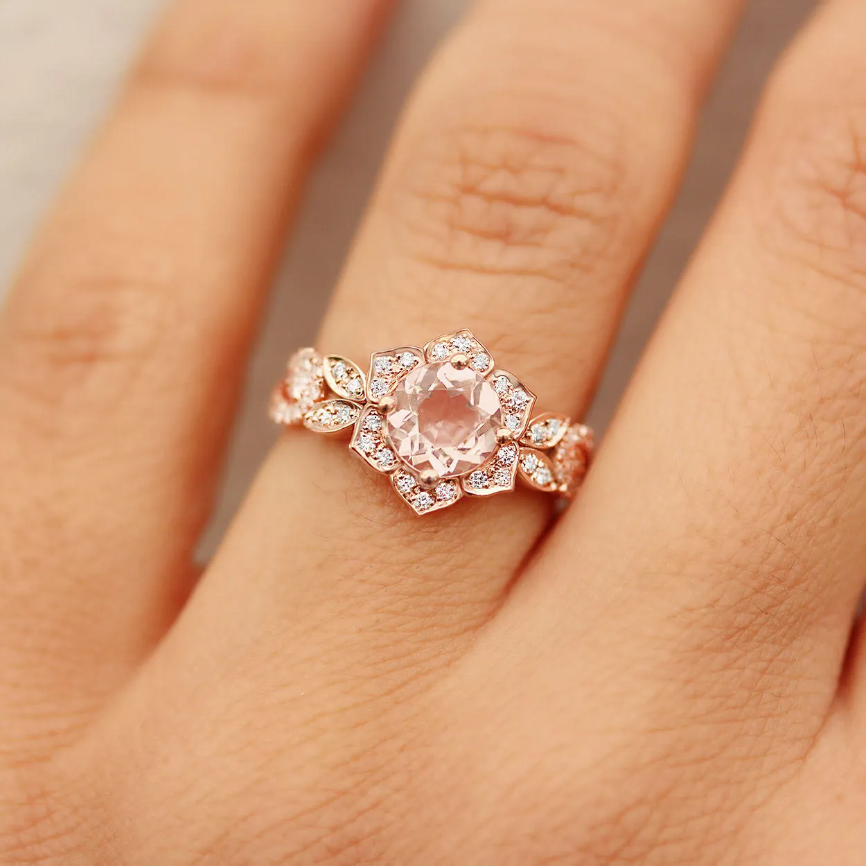 Lily Wave Flower - Morganite & Diamonds Unique Engagement Ring