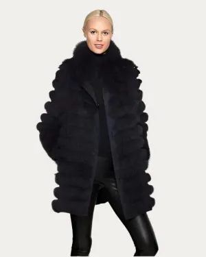 LINDA RICHARDS | Reversible Fox Coat | Navy