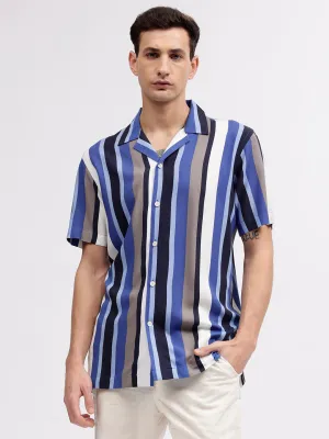 Lindbergh Men Multicolour Striped Resort Collar Short Sleeves Shirt