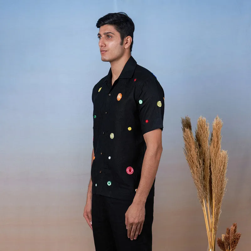 Linen Black Shirt | Unisex | Hand Embroidered