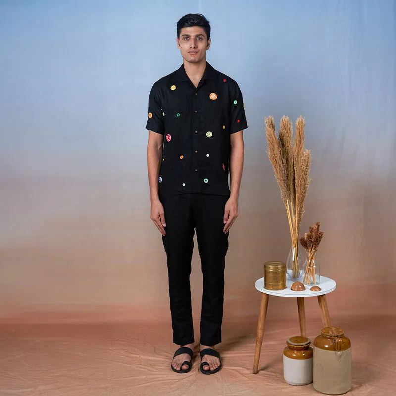 Linen Black Shirt | Unisex | Hand Embroidered
