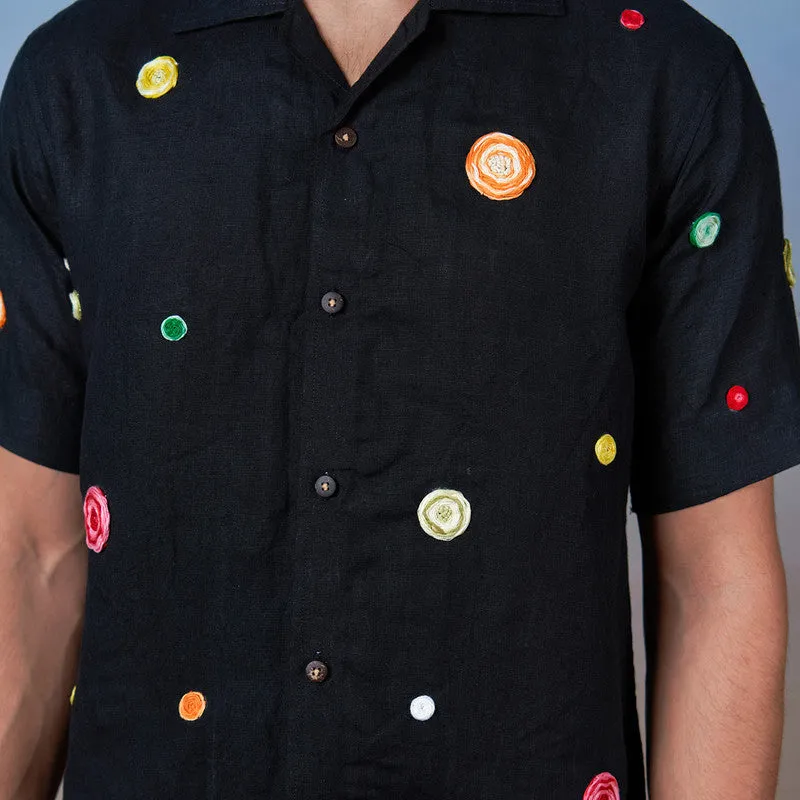 Linen Black Shirt | Unisex | Hand Embroidered
