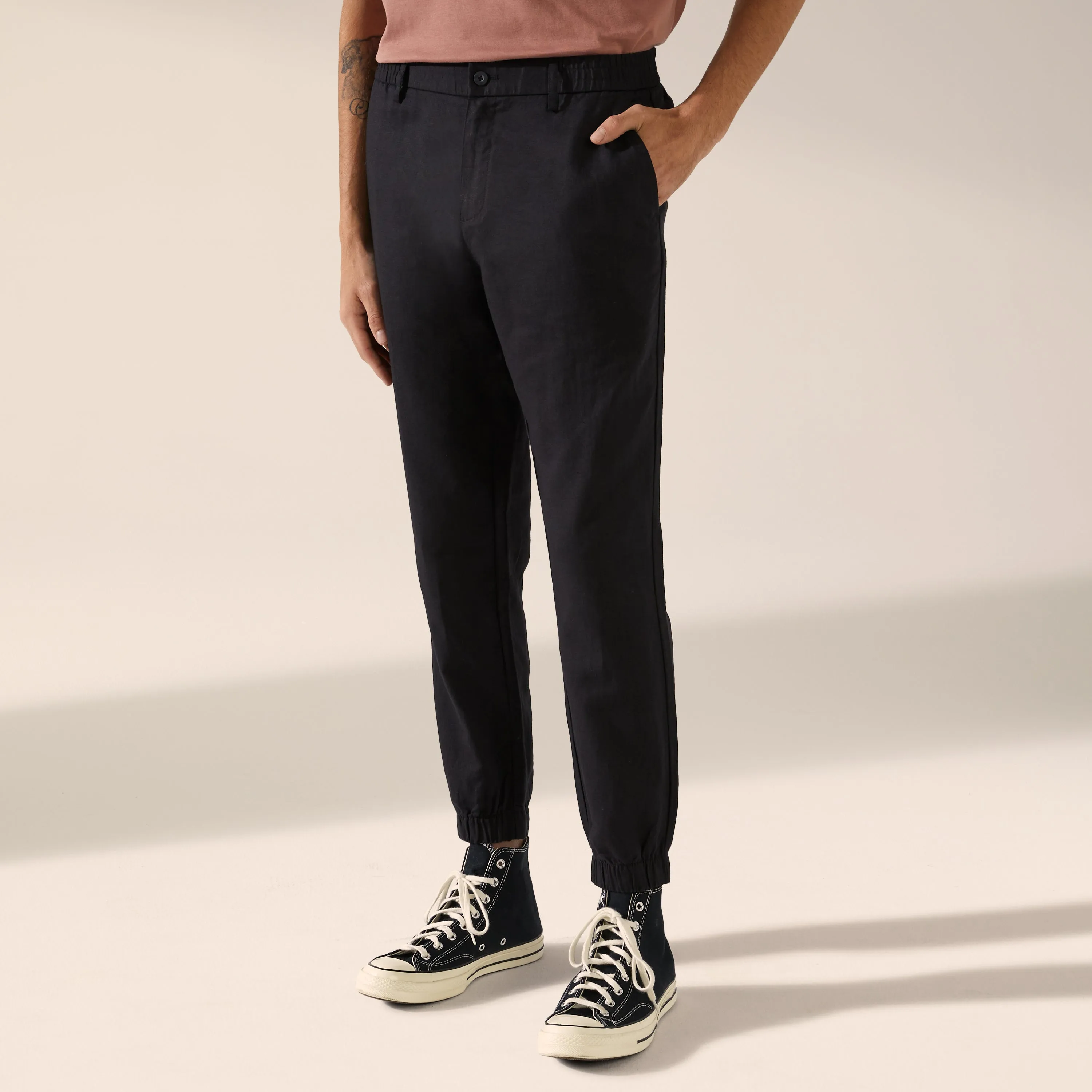 Linen Cotton Ankle Jogger Pant