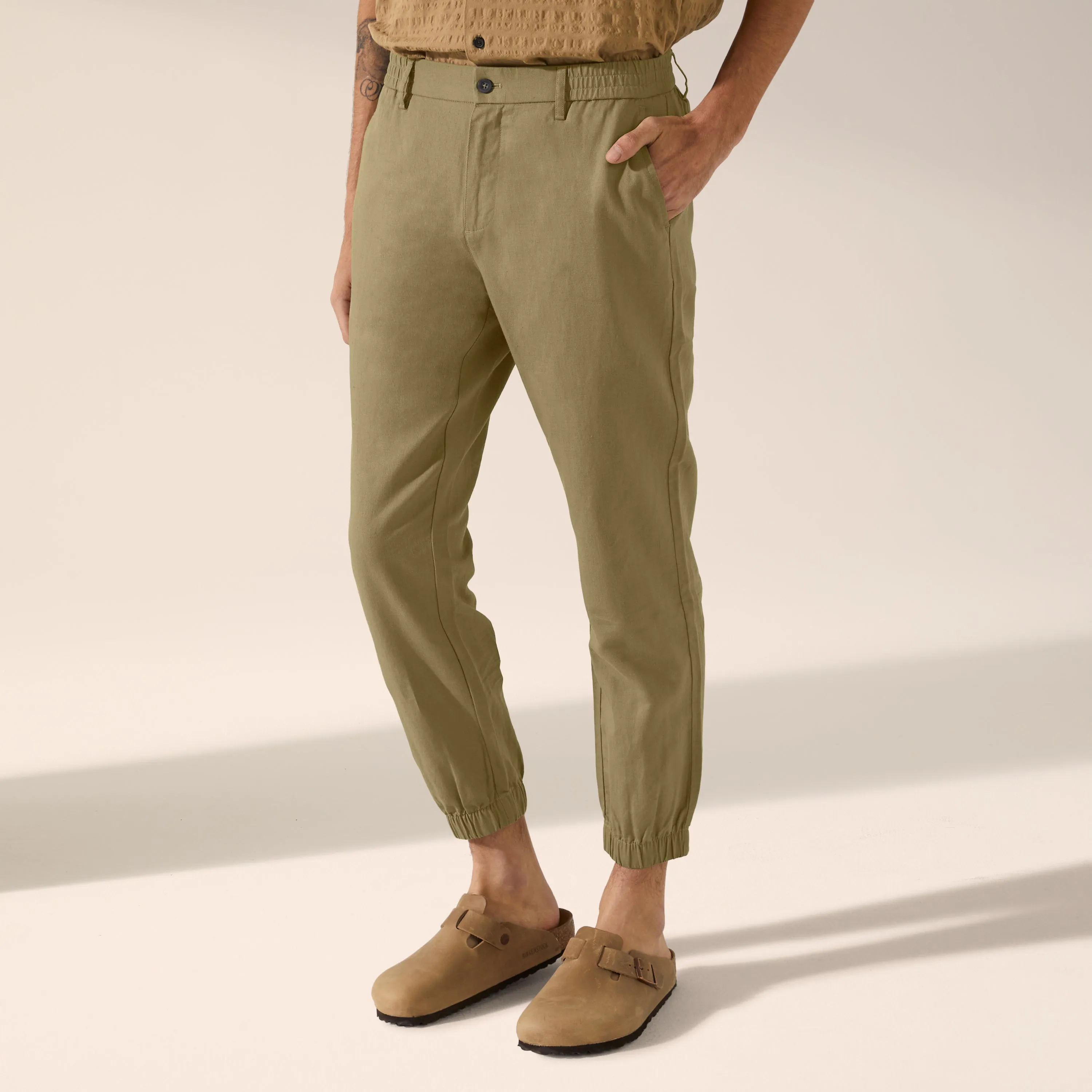 Linen Cotton Ankle Jogger Pant