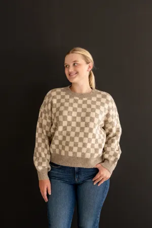 Lisa Checkered Knit Sweater | Oatmeal