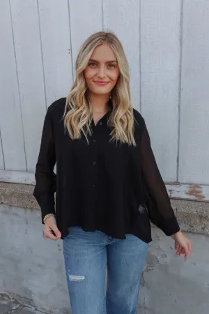 Liverpool Sheer Black Pleated Button Front Blouse