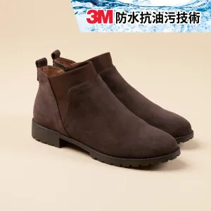 LJ1251 3M防水彈力萊卡布防水牛皮短靴_巧克力