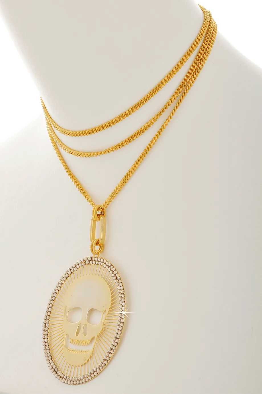 LK DESIGNS SKULL Round Gold Pendant