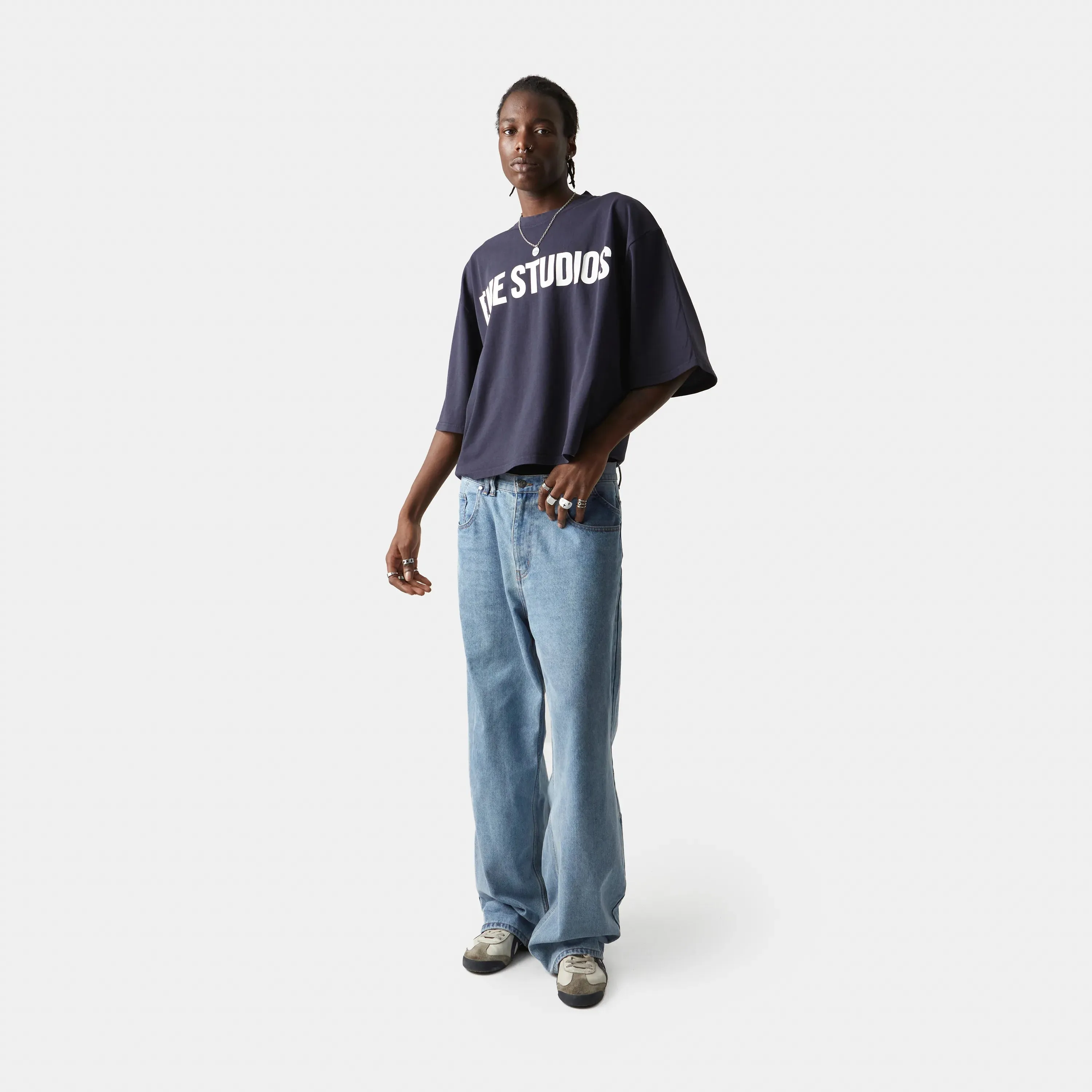 Logo Navy Cropped Boxy Tee