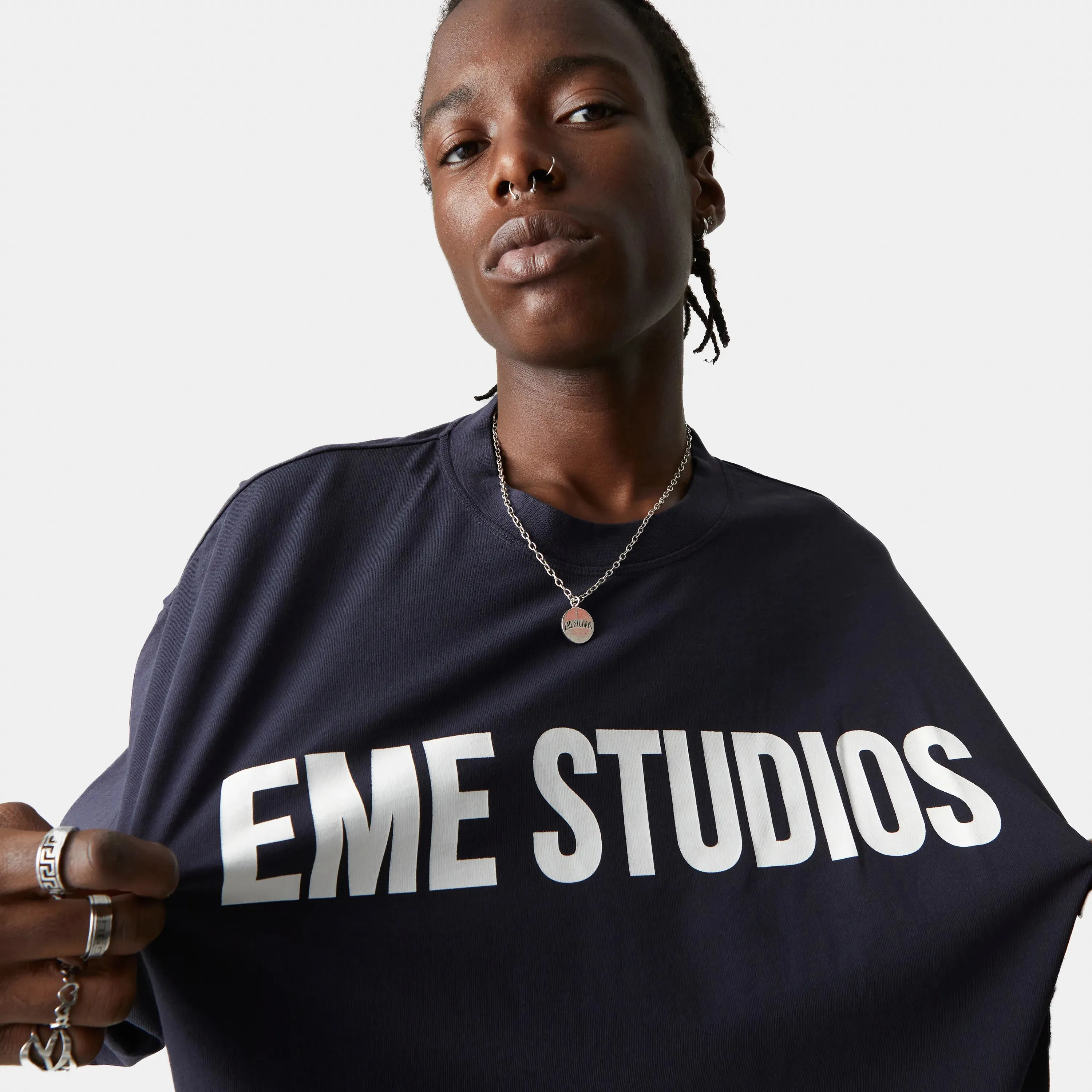 Logo Navy Cropped Boxy Tee