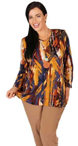 Long-line V Neck  Swing Top Autumn Tones