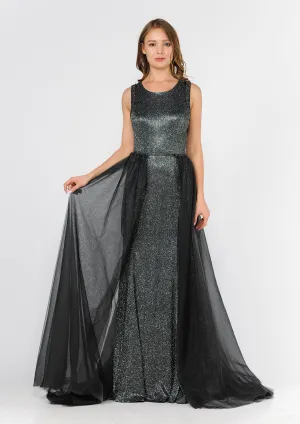 Long Metallic Glitter Dress with Open Back Cut Outs by Poly USA 8342