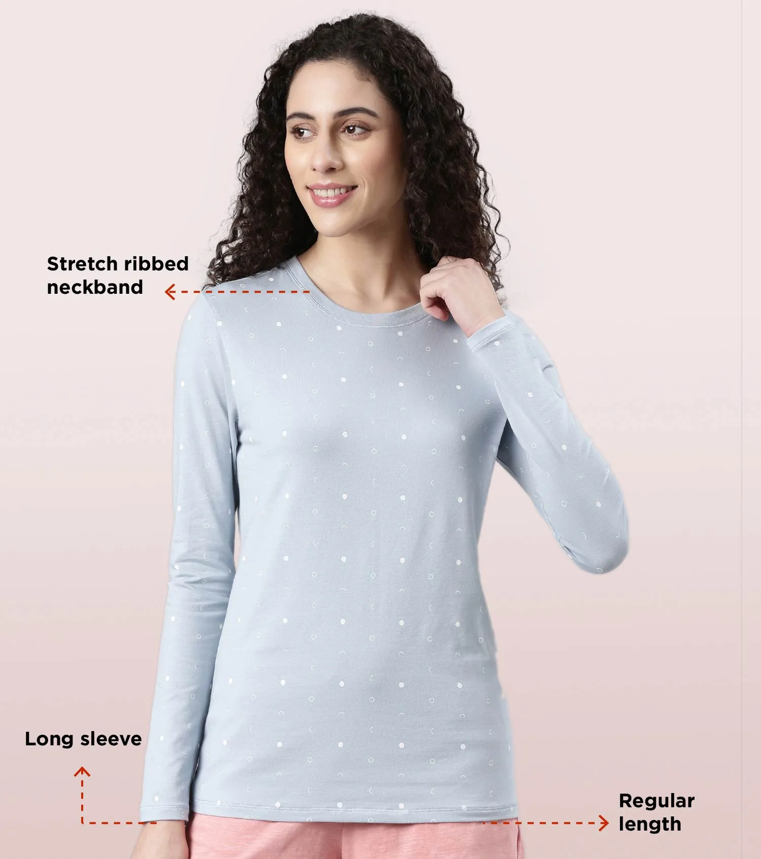 Long Sleeve Basic Crew Tee - Graphics | Crew Neck Basic Stretch Cotton Tee | E257