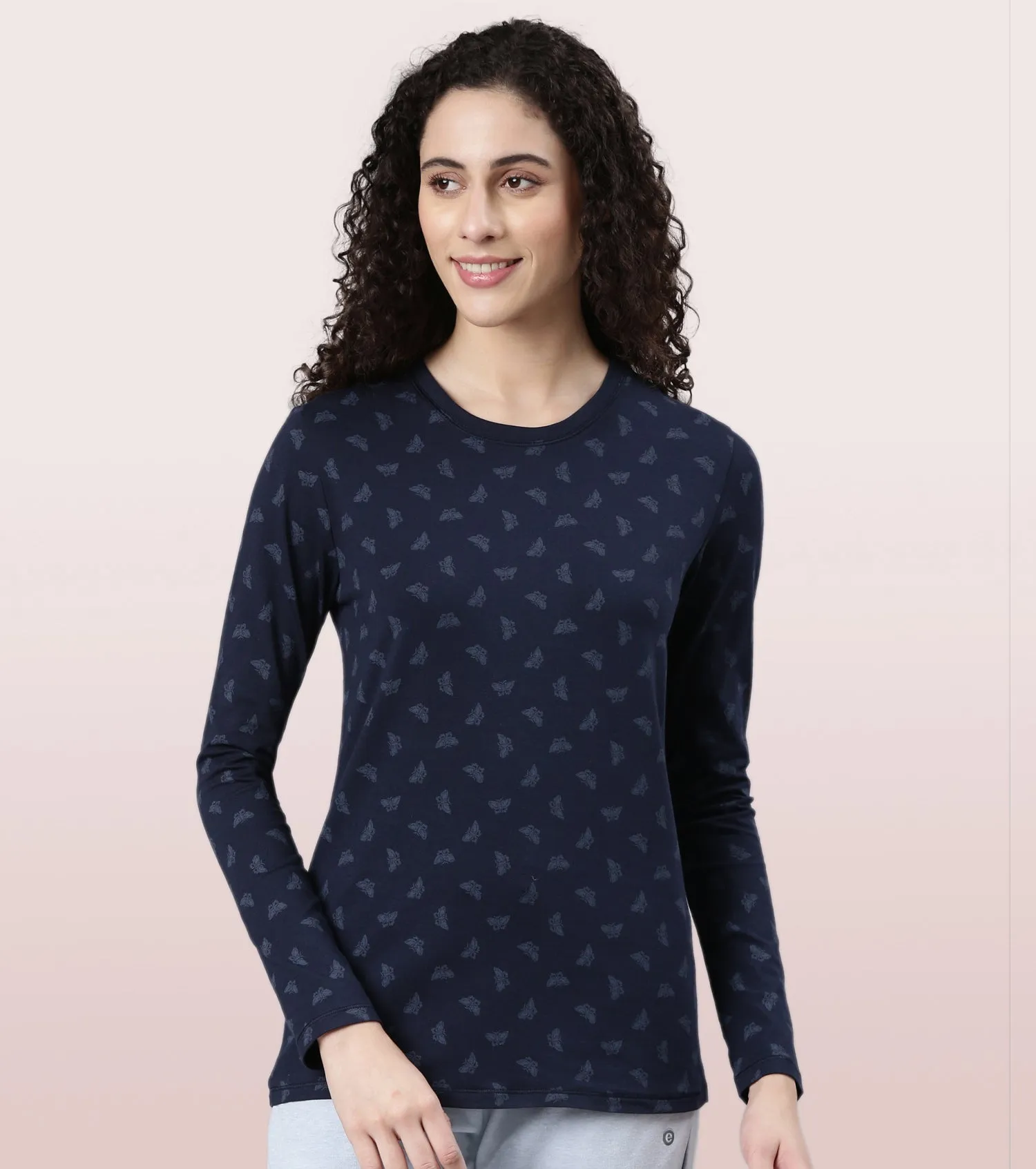 Long Sleeve Basic Crew Tee - Graphics | Crew Neck Basic Stretch Cotton Tee | E257