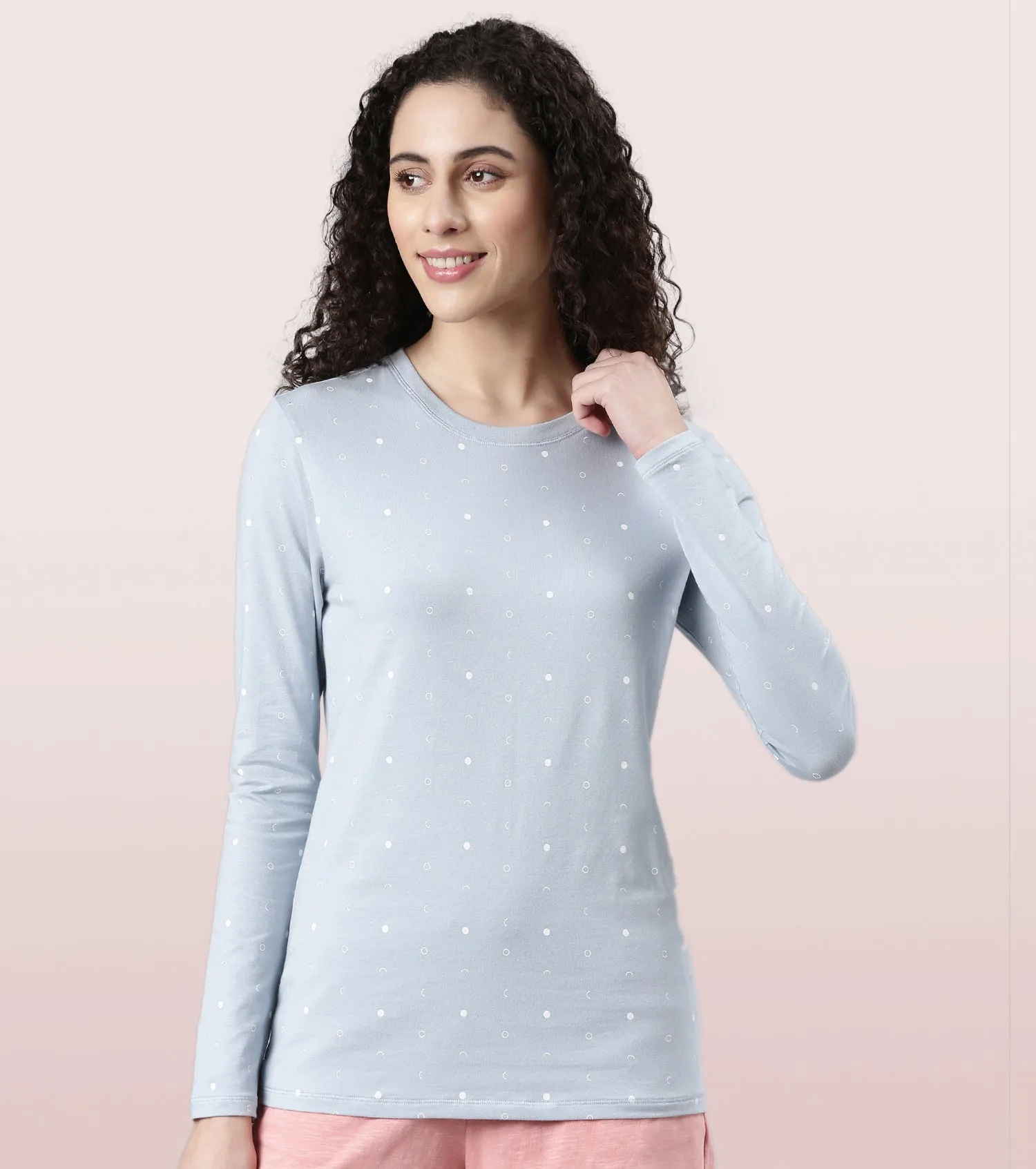 Long Sleeve Basic Crew Tee - Graphics | Crew Neck Basic Stretch Cotton Tee | E257