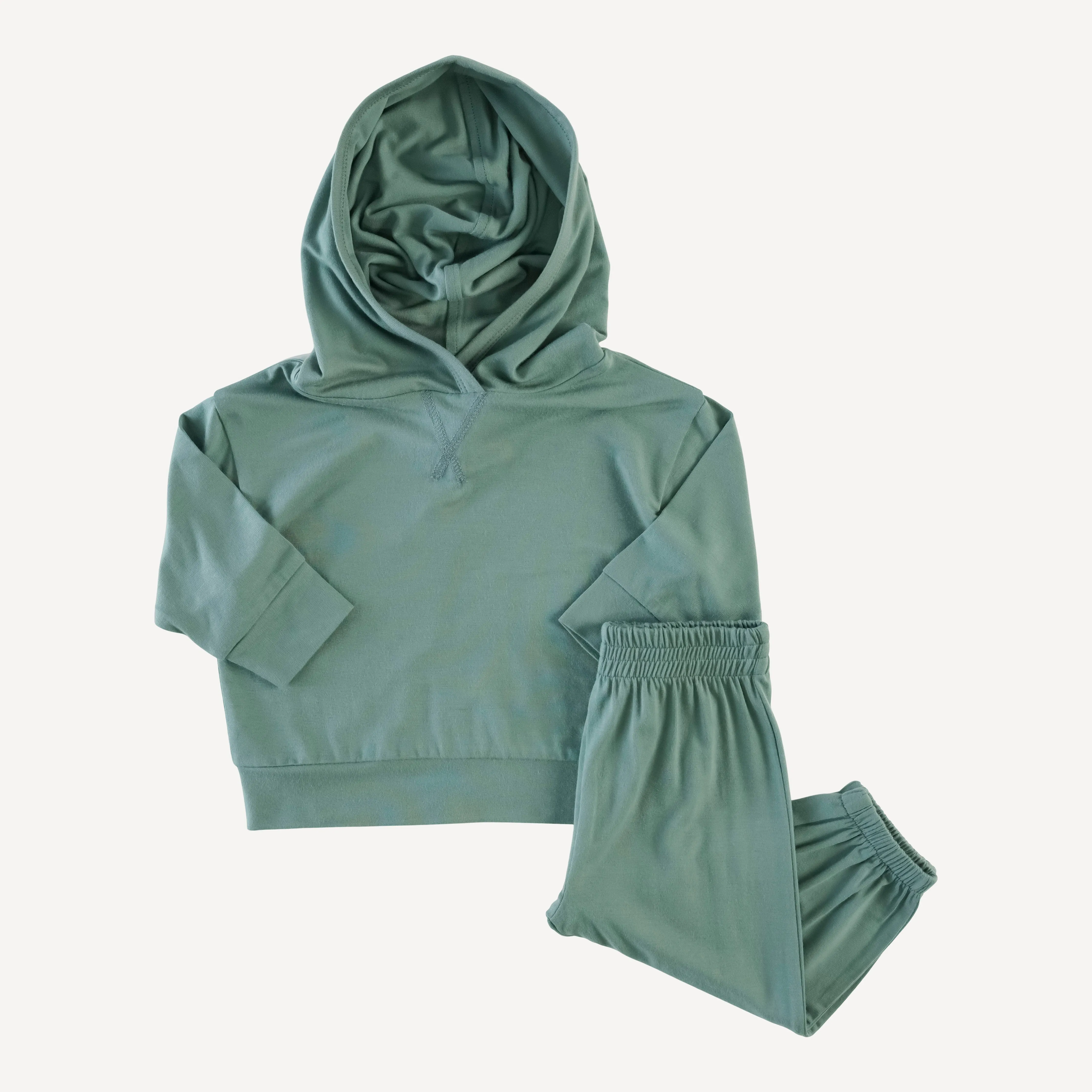 long sleeve boxy topstitch hoodie   relaxed jogger set | forest | bamboo