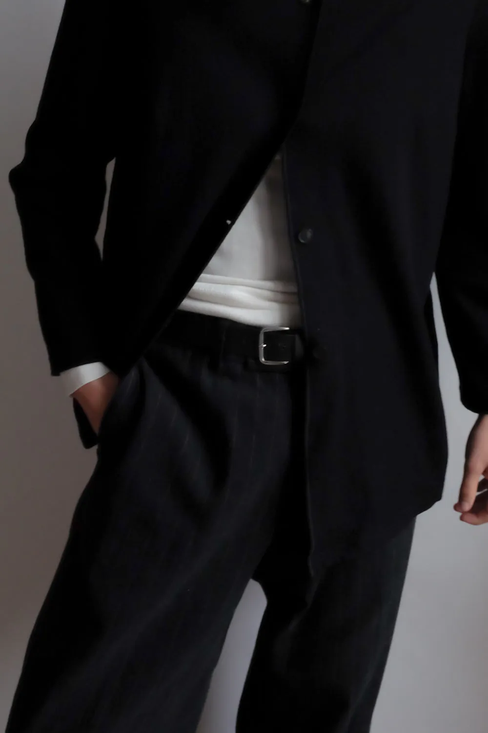 LONG WARM PINSTRIPED ANTHRACITE COTTON PANTS
