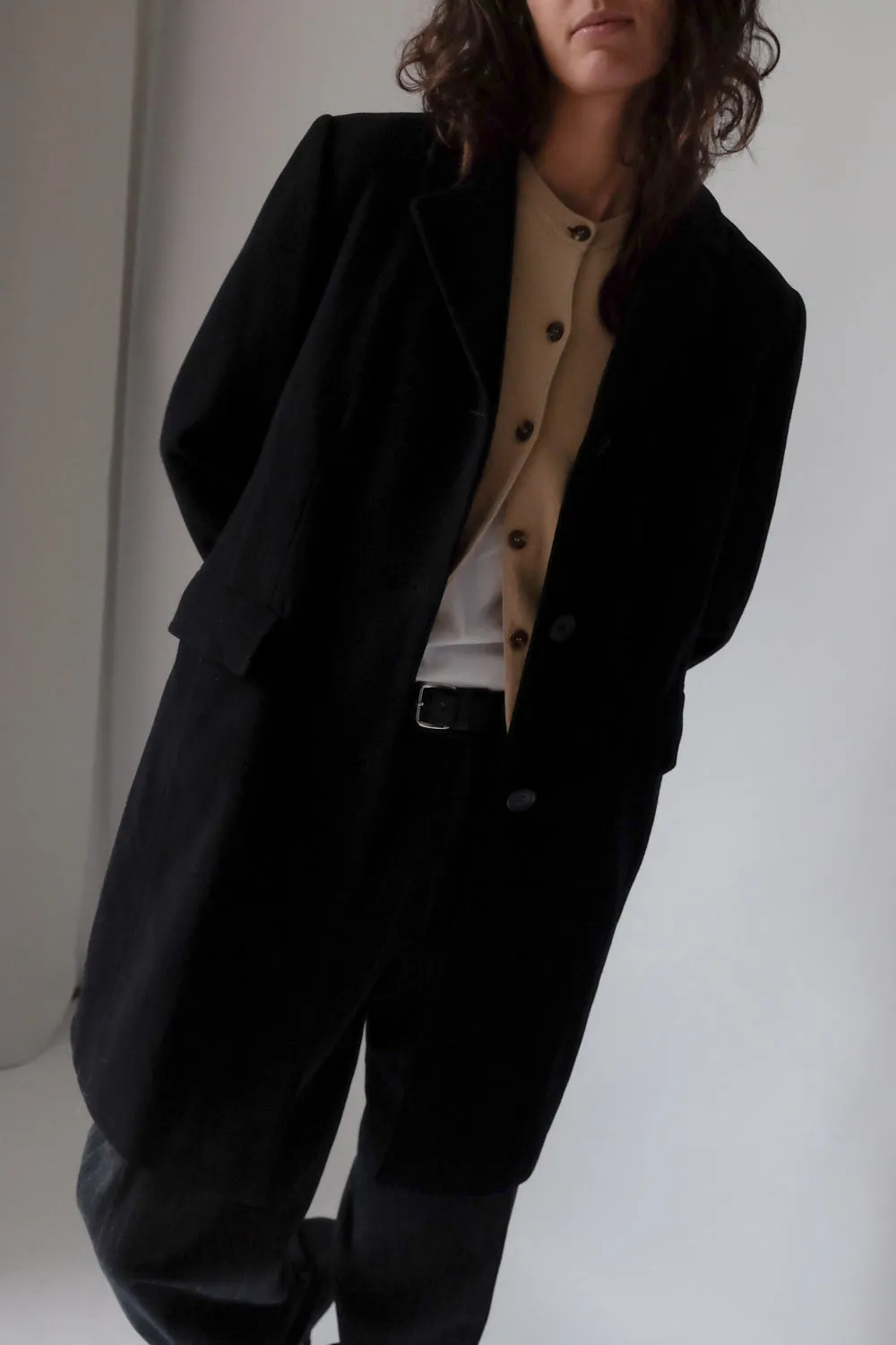 LONG WARM PINSTRIPED ANTHRACITE COTTON PANTS
