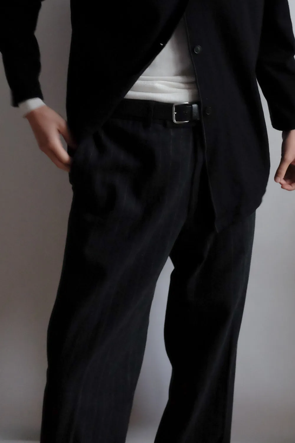 LONG WARM PINSTRIPED ANTHRACITE COTTON PANTS