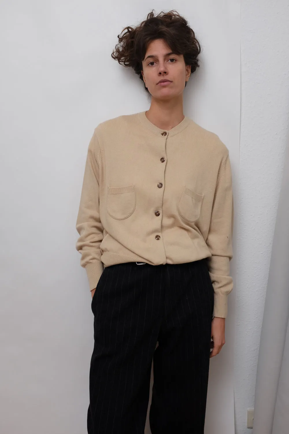 LONG WARM PINSTRIPED ANTHRACITE COTTON PANTS
