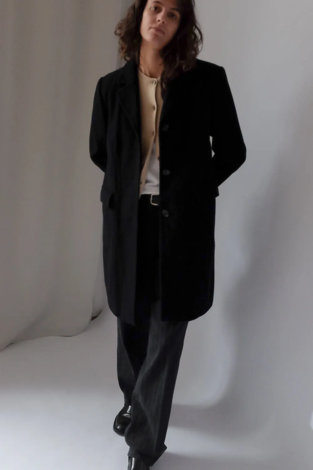 LONG WARM PINSTRIPED ANTHRACITE COTTON PANTS