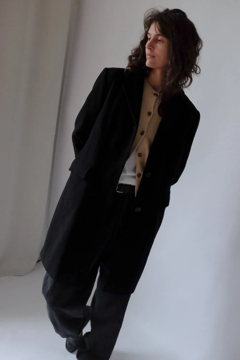 LONG WARM PINSTRIPED ANTHRACITE COTTON PANTS