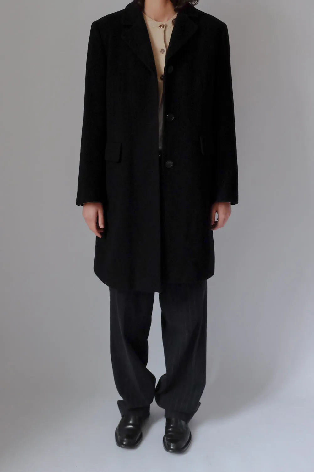 LONG WARM PINSTRIPED ANTHRACITE COTTON PANTS
