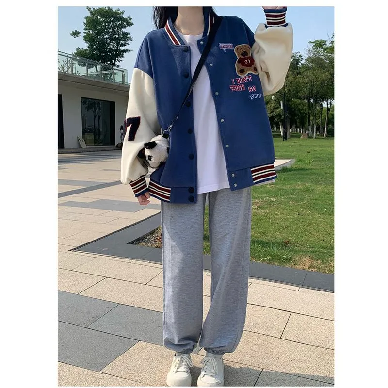 Loose Fit Thickened Preppy Style Varsity Jacket